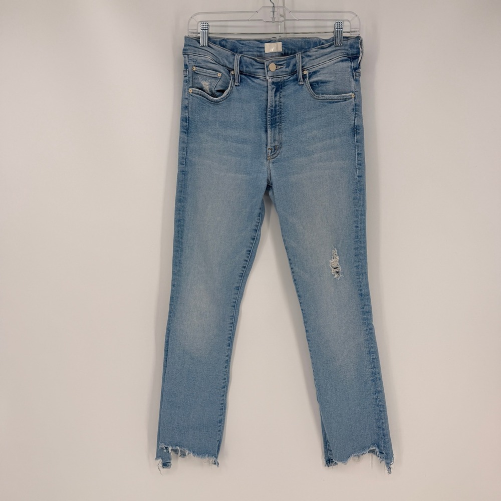 Mother The Dazzler Shift Jeans Womens 29 Light Wash Distressed Raw Hem Denim